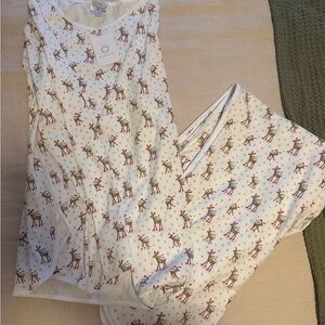 Festive Reindeer Print Women's Pajama Set similar to lake boutique